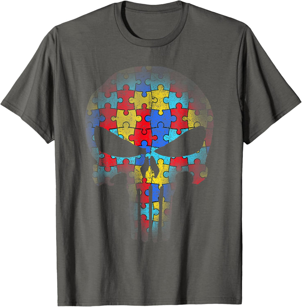 Skull Autism Awareness Puzzle Piece Mens Womens Kids