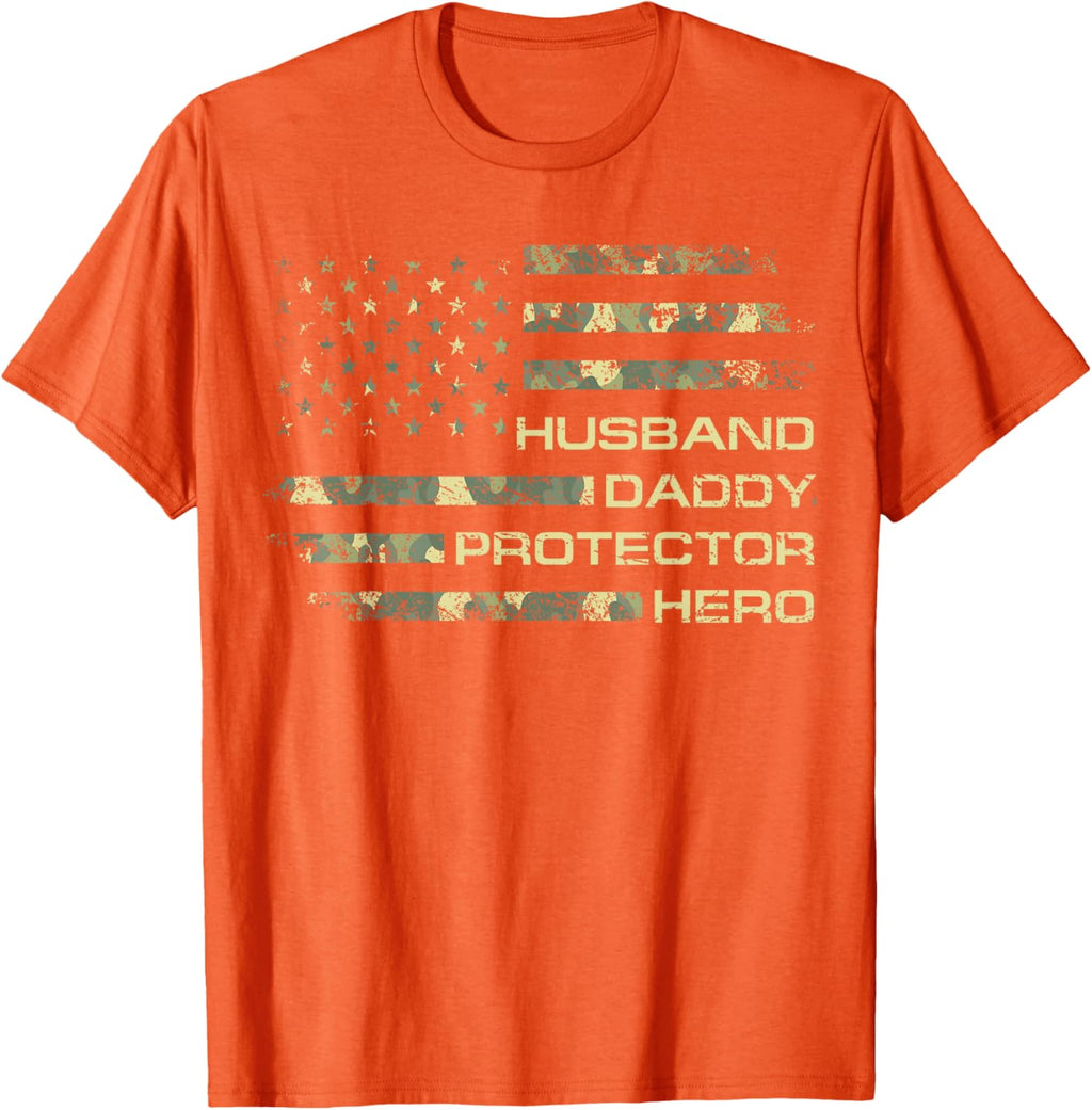 Husband Daddy Protector Hero Fathers Day Camo American Flag