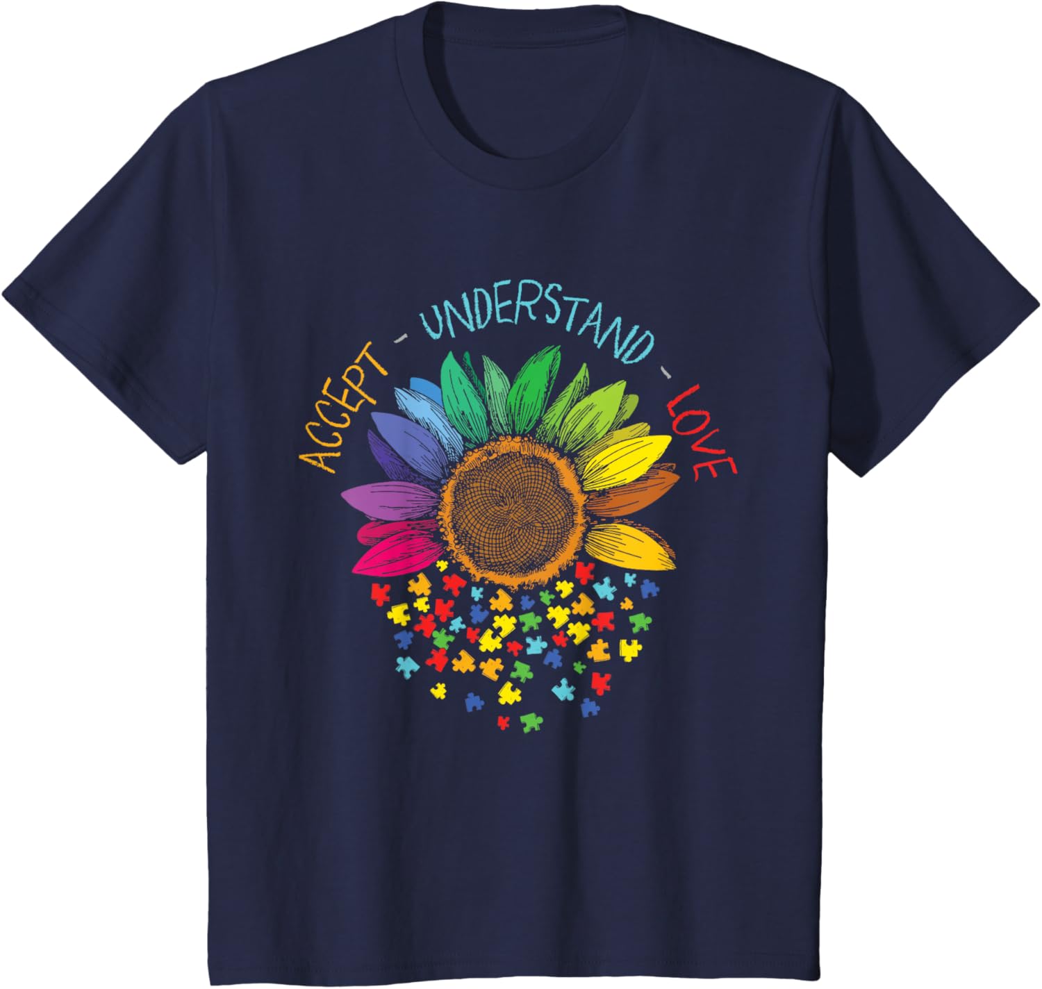 Autism Awareness Accept Understand Love ASD Rainbow Flower