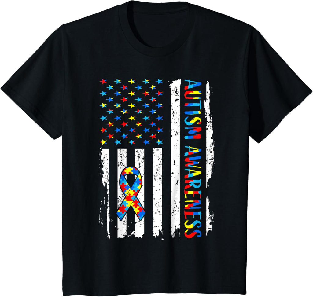 Autism Awareness Mom Dad USA flag Autistic Awareness Autism