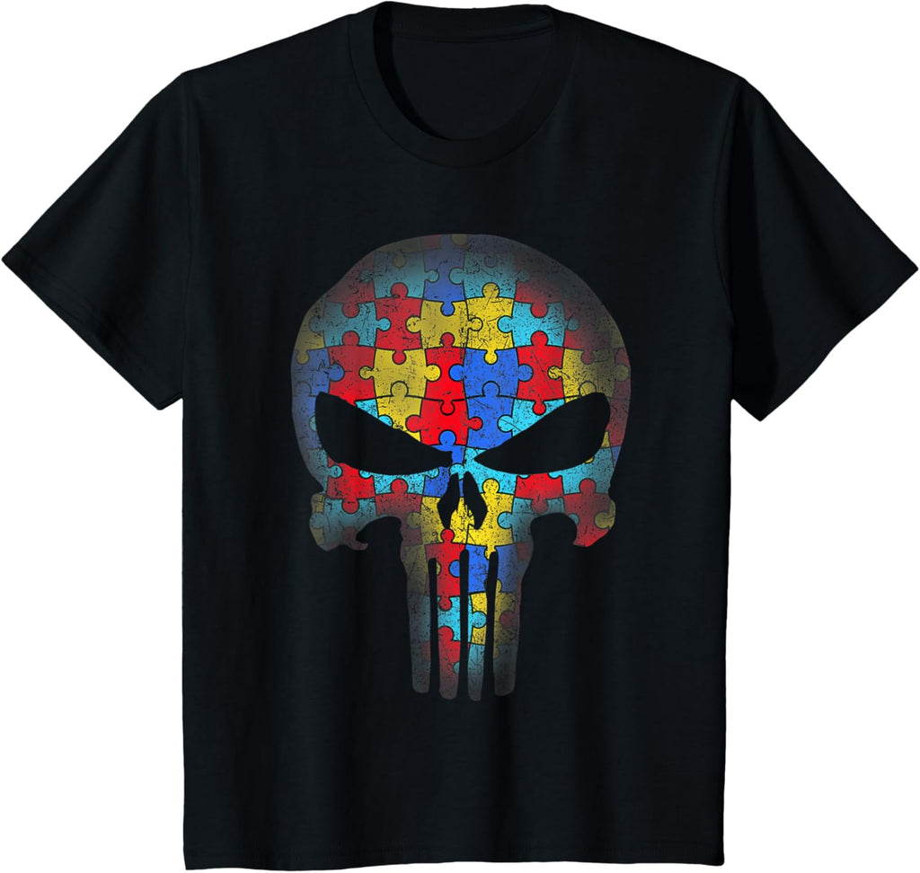 Skull Autism Awareness Puzzle Piece Mens Womens Kids