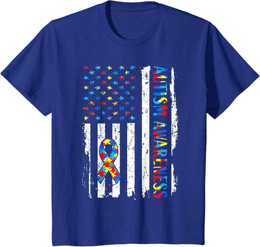 Autism Awareness Mom Dad USA flag Autistic Awareness Autism
