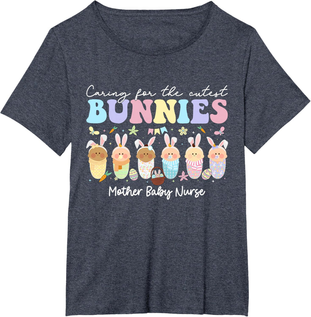 Mother Baby Nurse Easter Day Caring For The Cutest Bunnies T-Shirt, Small, Black