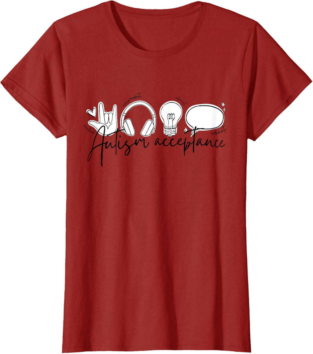 Autism Awareness Acceptance Shirt Support Mom Women Kid