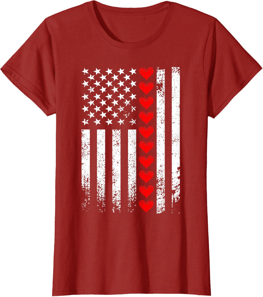 Vintage Valentines Day American Flag Hearts Mens Boys Kids