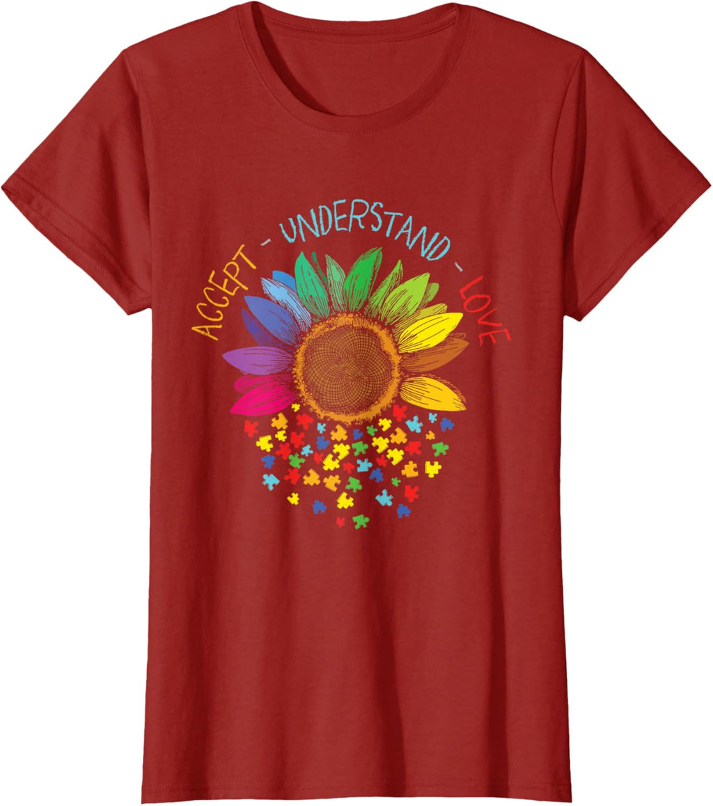 Autism Awareness Accept Understand Love ASD Rainbow Flower