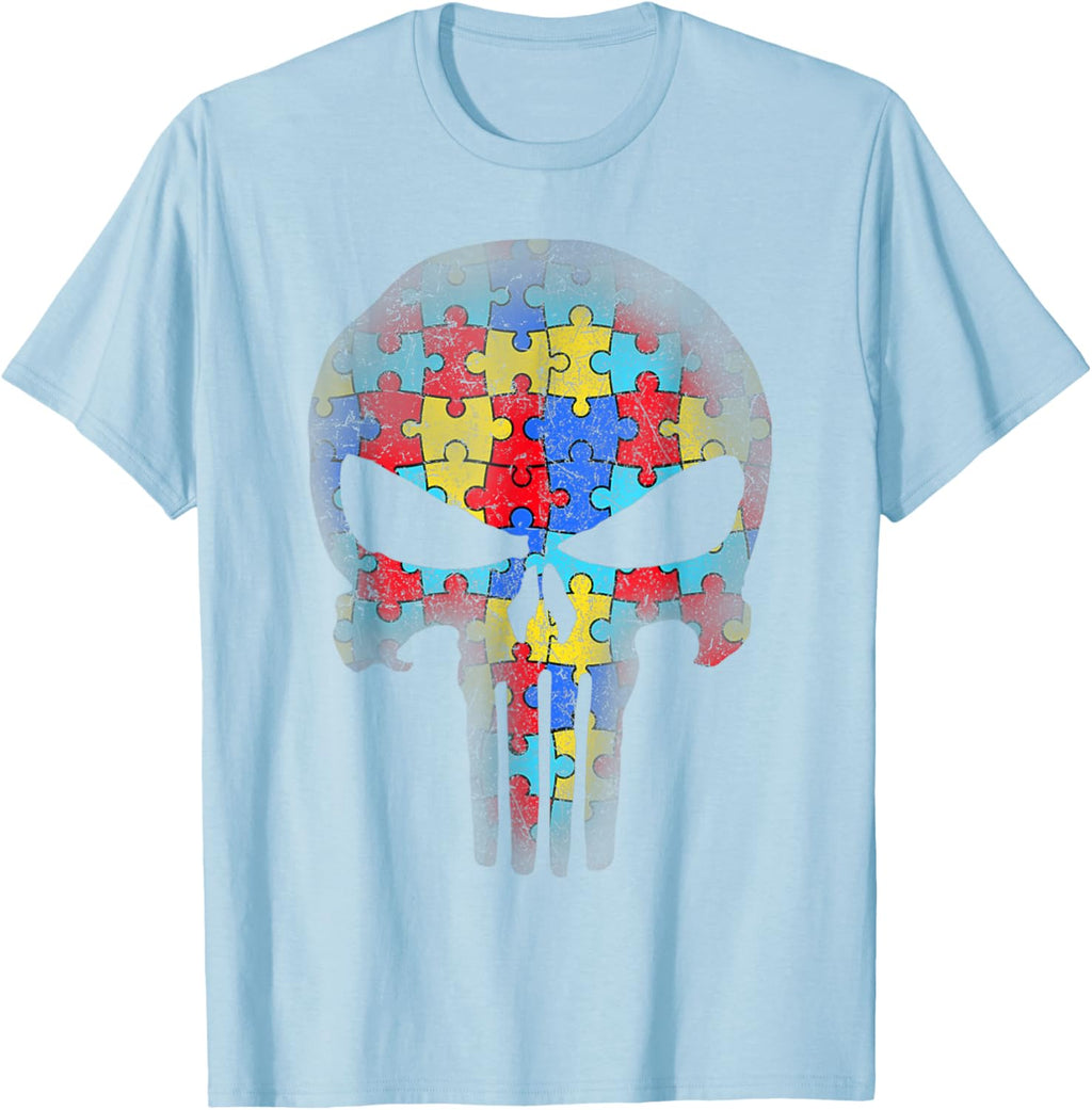 Skull Autism Awareness Puzzle Piece Mens Womens Kids