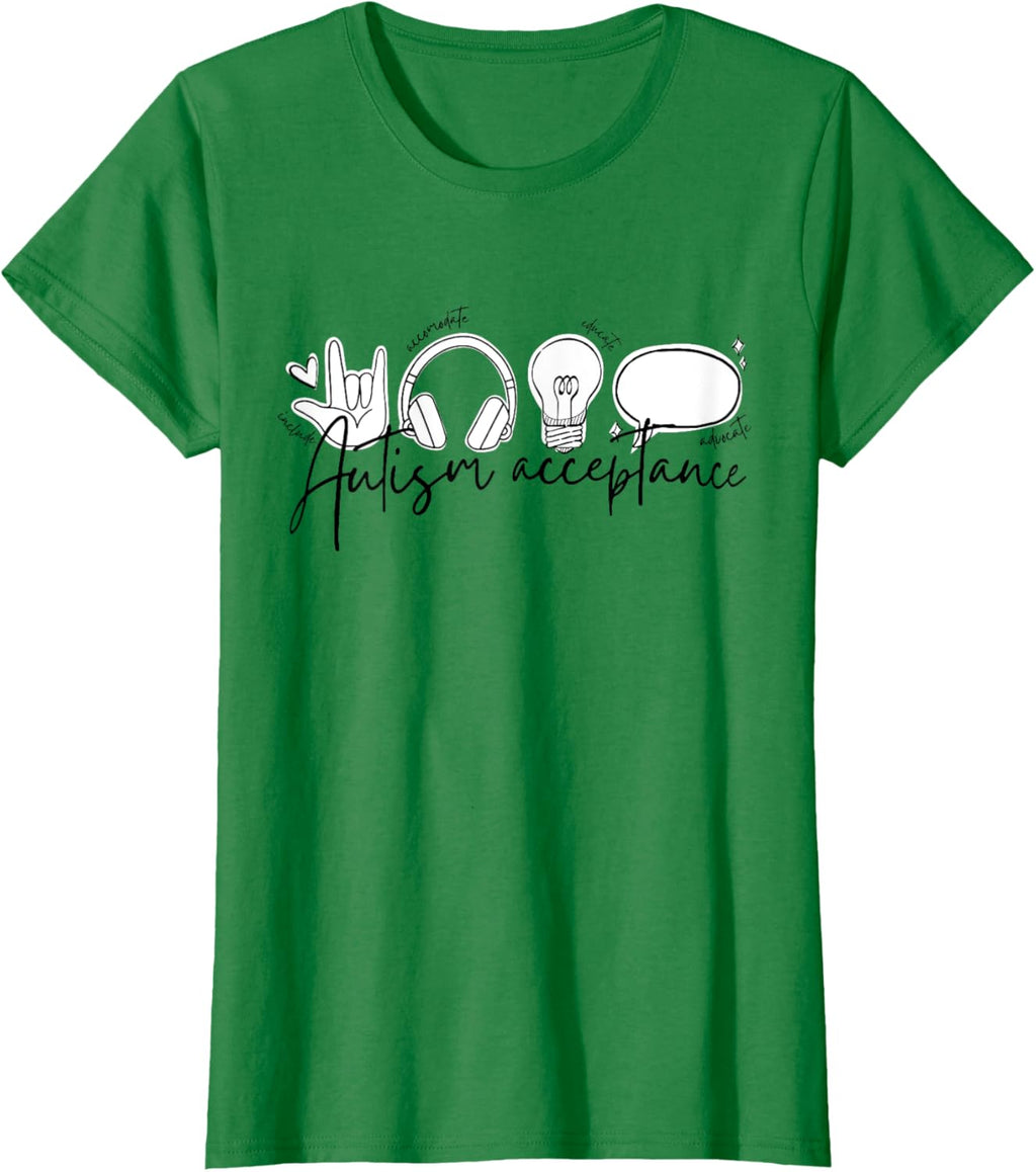 Autism Awareness Acceptance Shirt Support Mom Women Kid