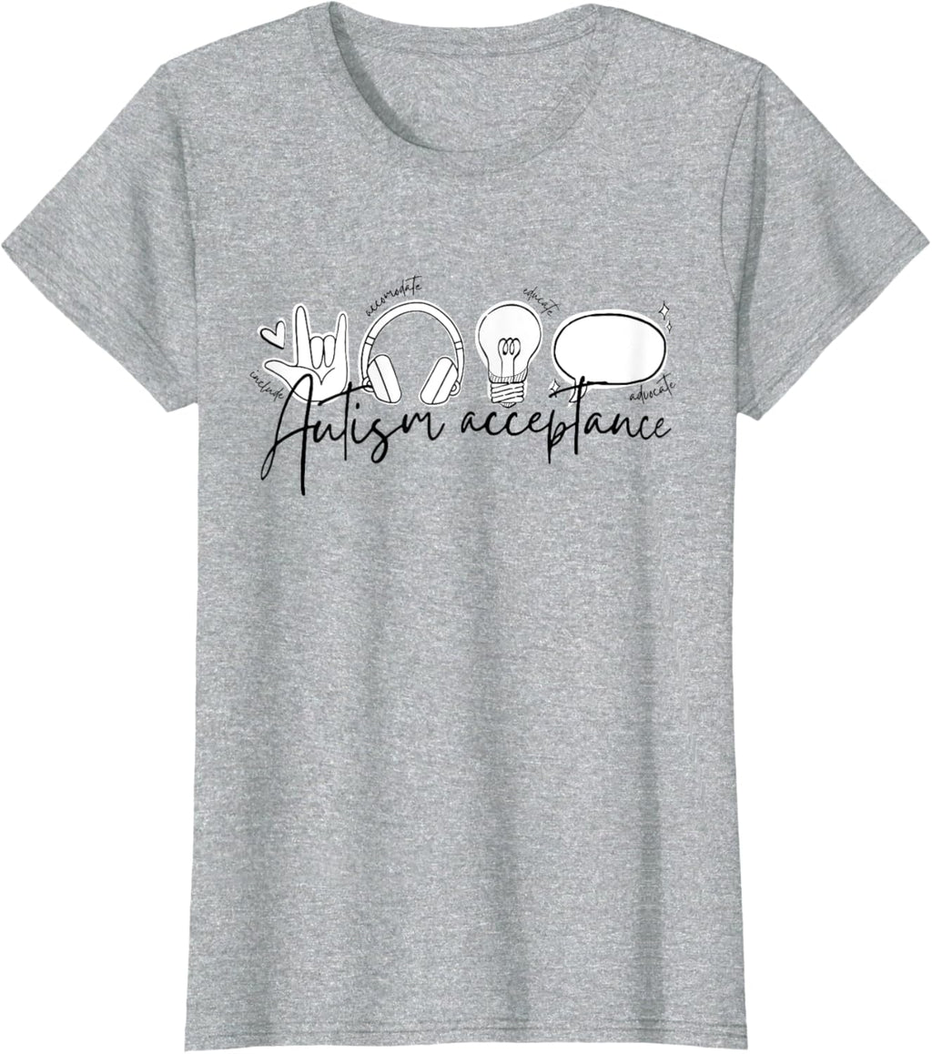 Autism Awareness Acceptance Shirt Support Mom Women Kid