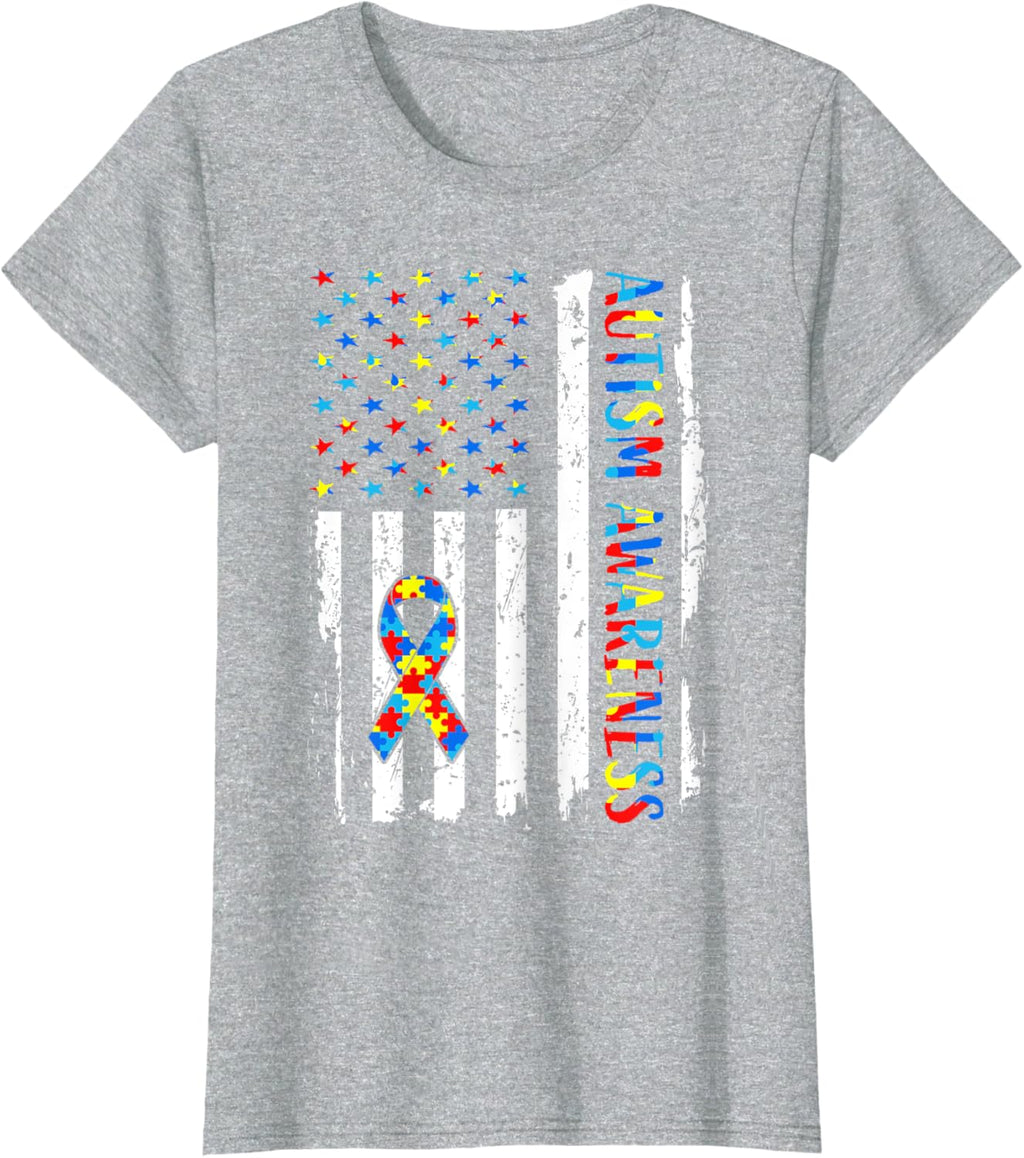 Autism Awareness Mom Dad USA flag Autistic Awareness Autism