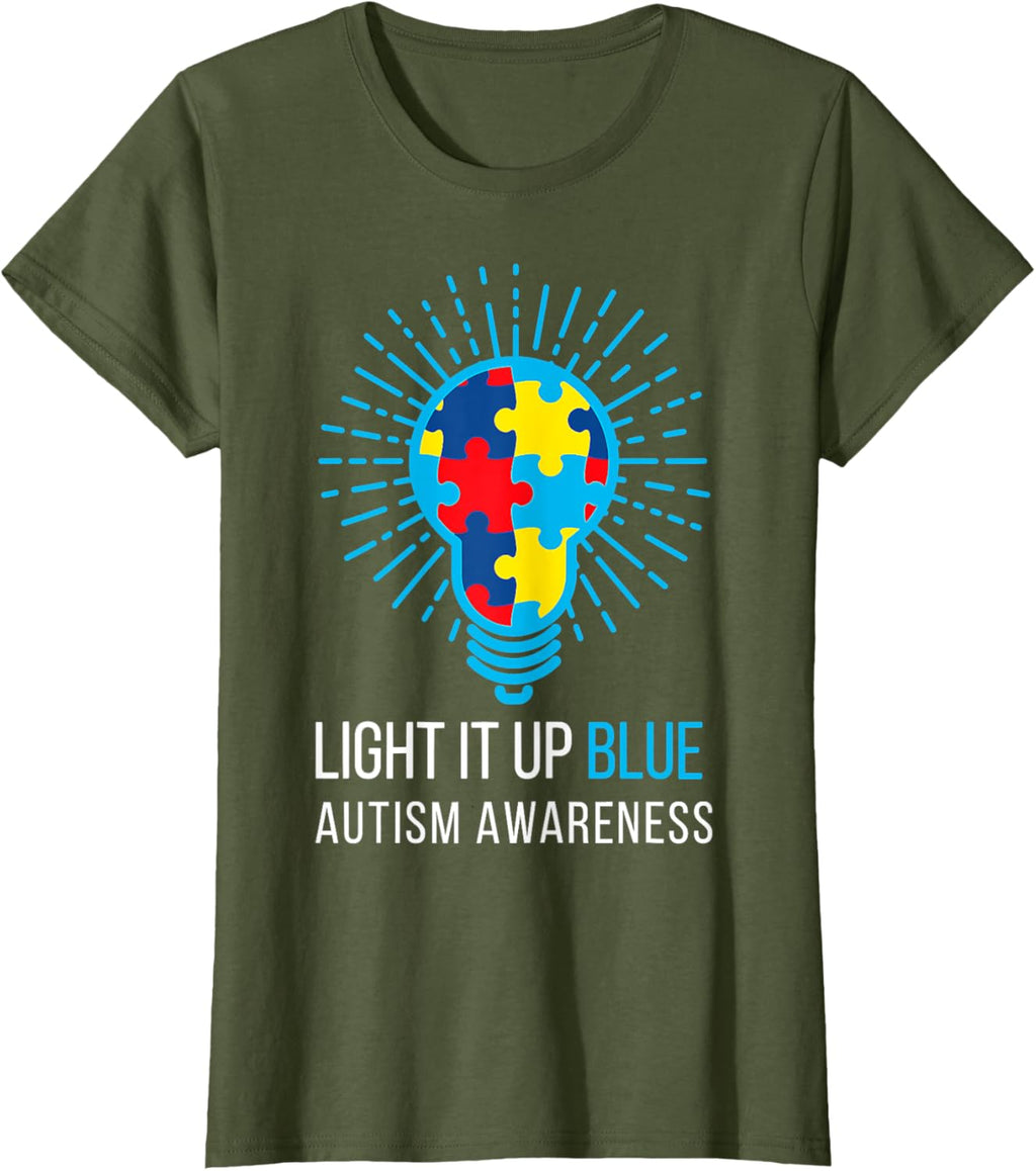 Light It Up Blue Autism Awareness Ribbon Puzzle Pieces