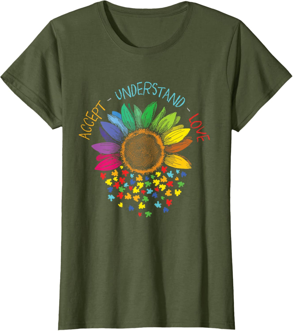 Autism Awareness Accept Understand Love ASD Rainbow Flower