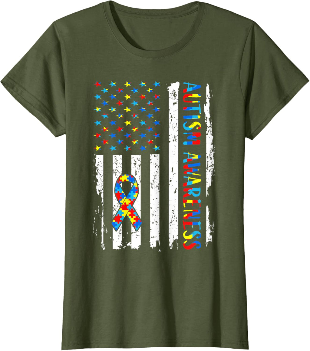 Autism Awareness Mom Dad USA flag Autistic Awareness Autism