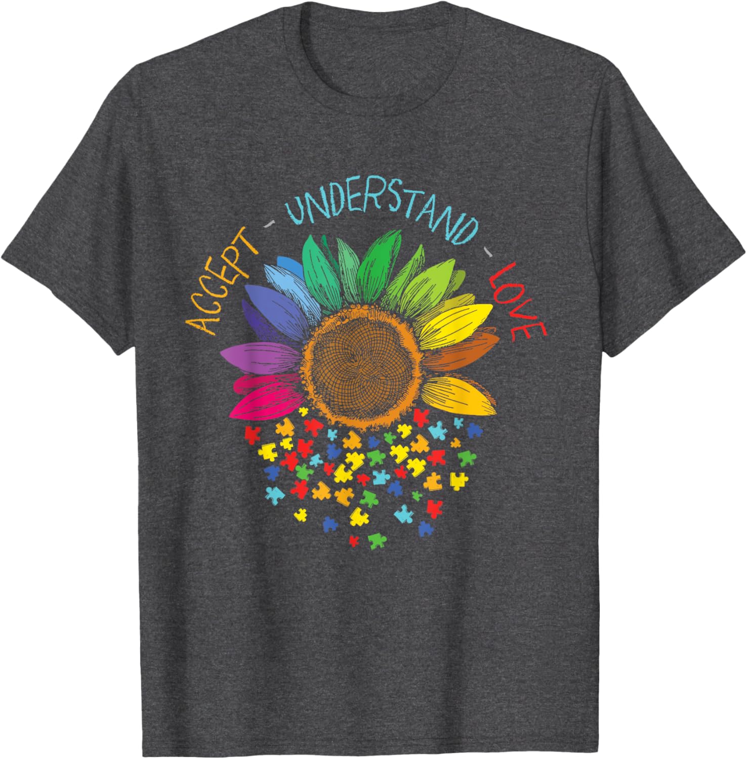 Autism Awareness Accept Understand Love ASD Rainbow Flower