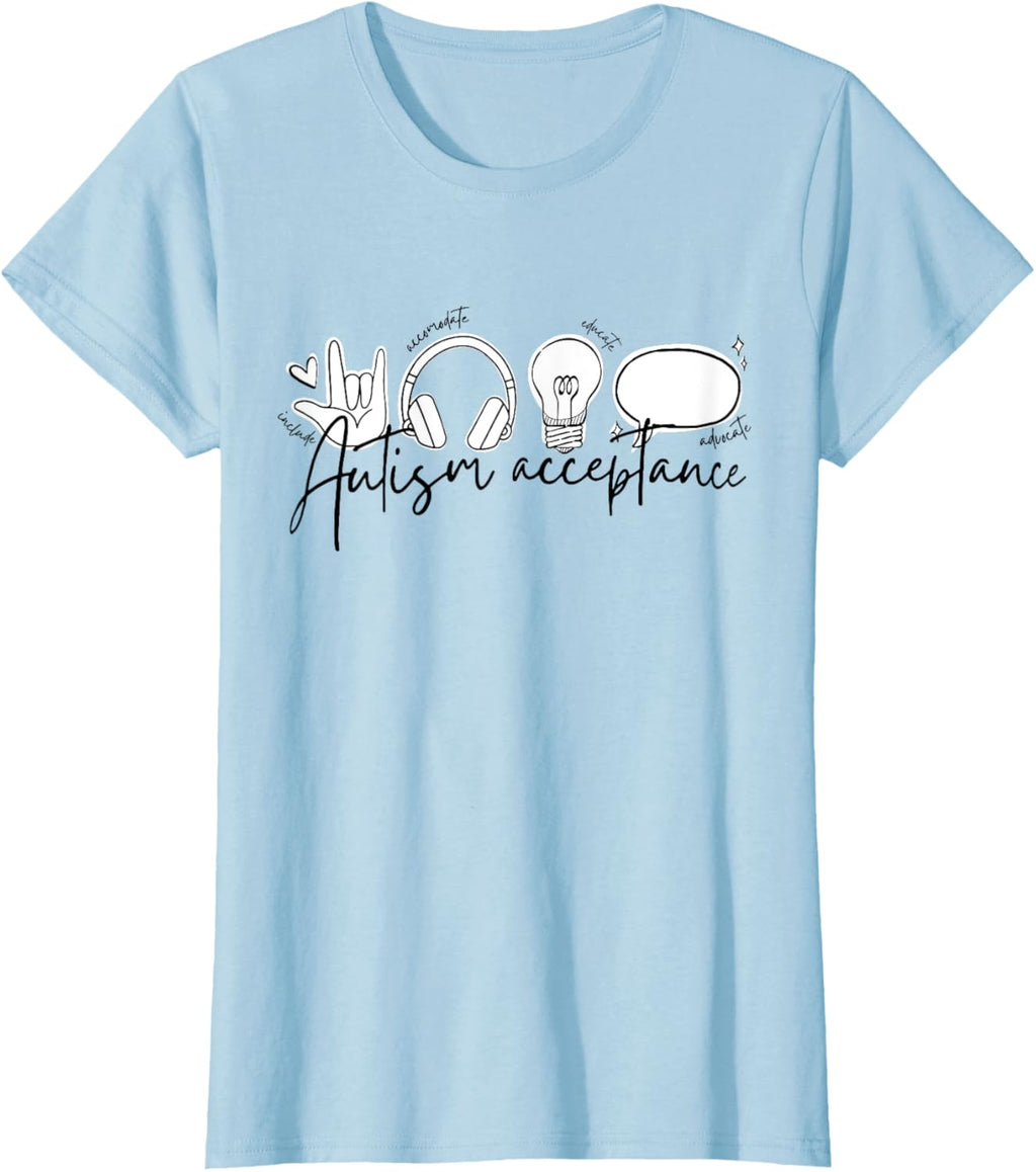 Autism Awareness Acceptance Shirt Support Mom Women Kid