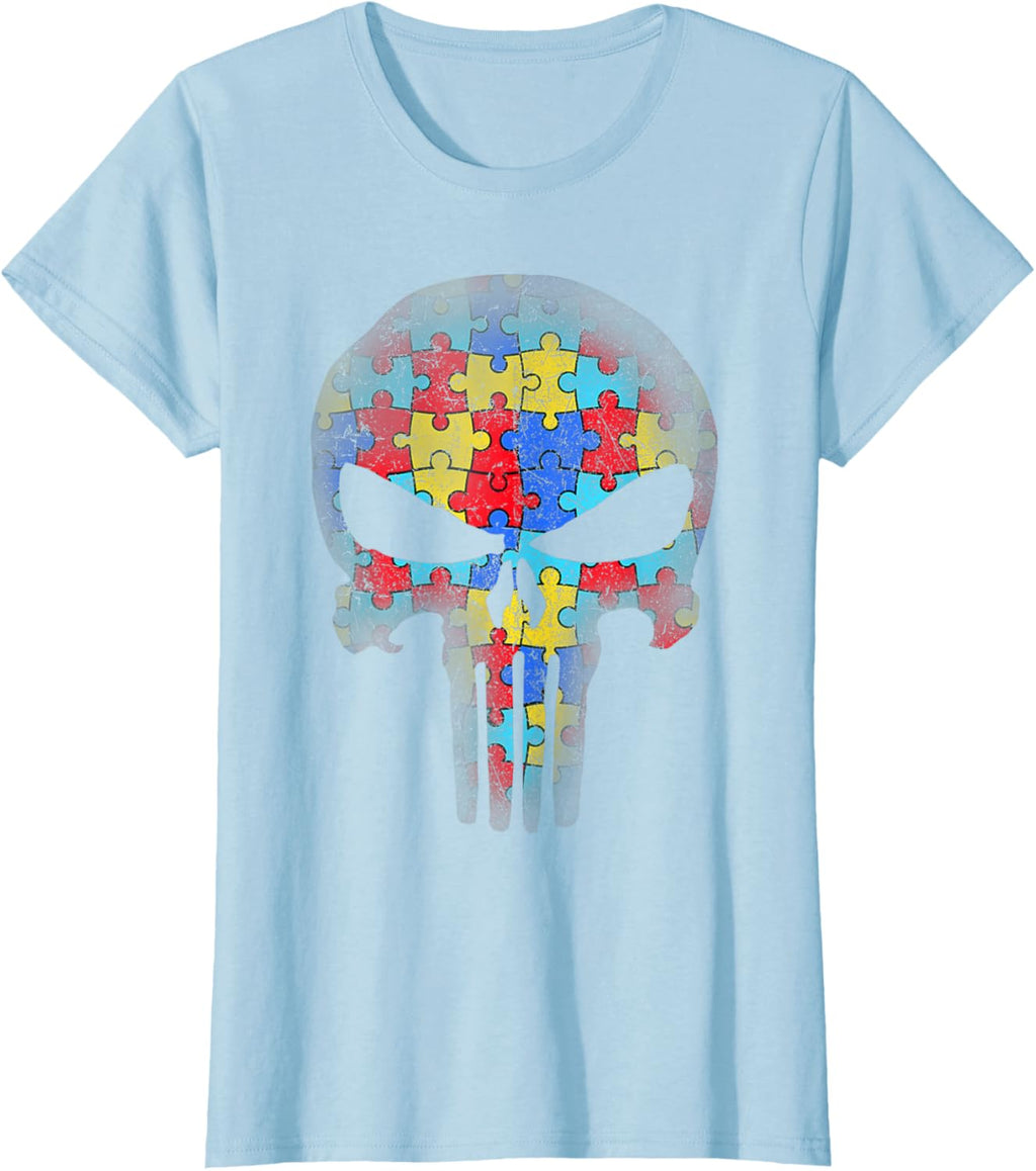 Skull Autism Awareness Puzzle Piece Mens Womens Kids