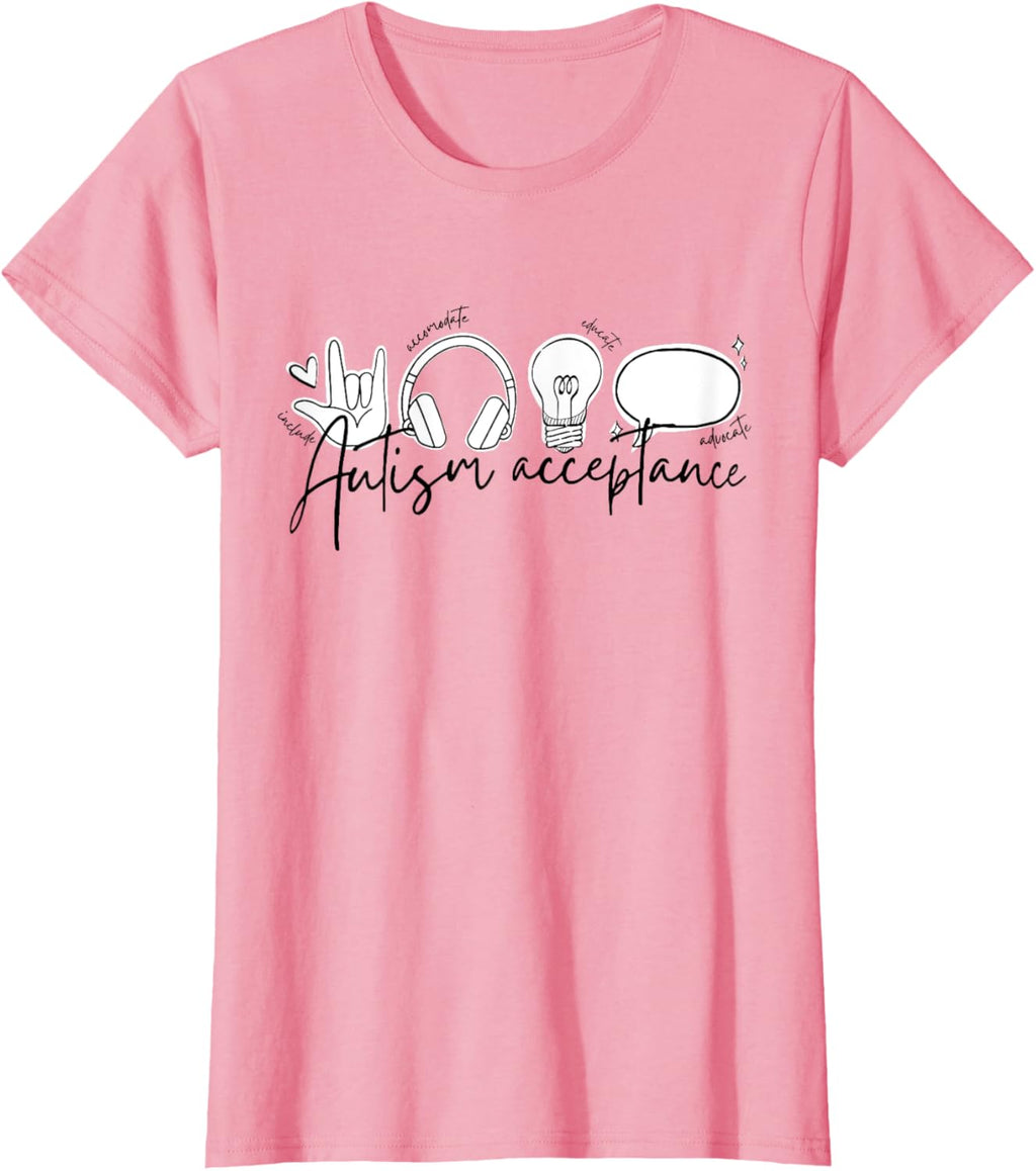 Autism Awareness Acceptance Shirt Support Mom Women Kid