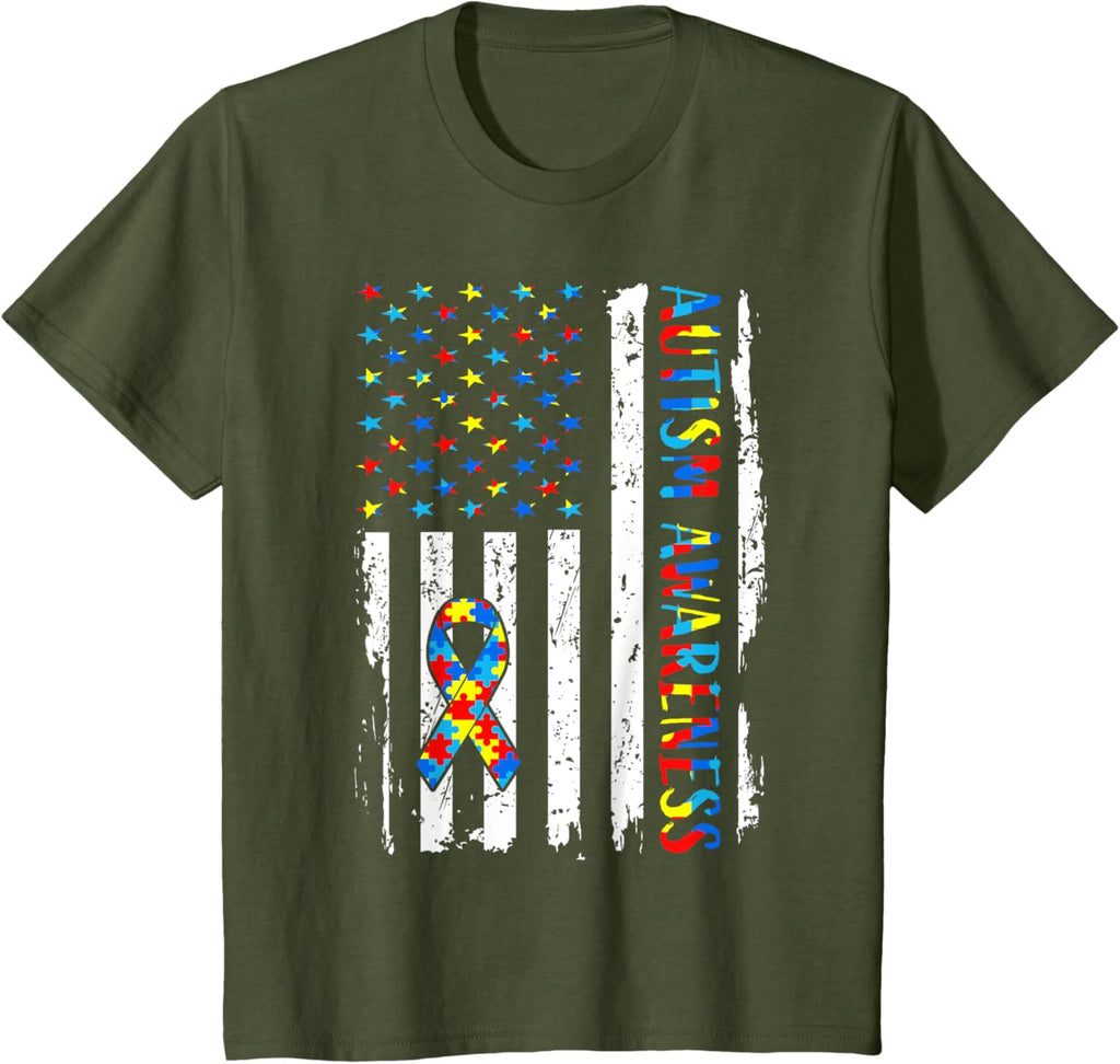 Autism Awareness Mom Dad USA flag Autistic Awareness Autism
