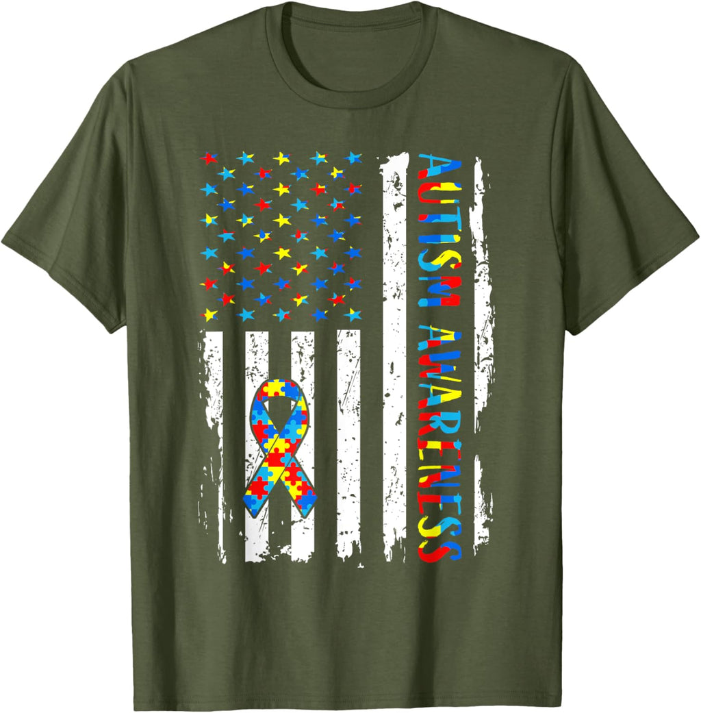 Autism Awareness Mom Dad USA flag Autistic Awareness Autism