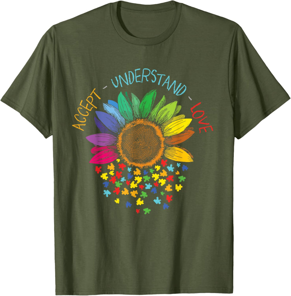 Autism Awareness Accept Understand Love ASD Rainbow Flower