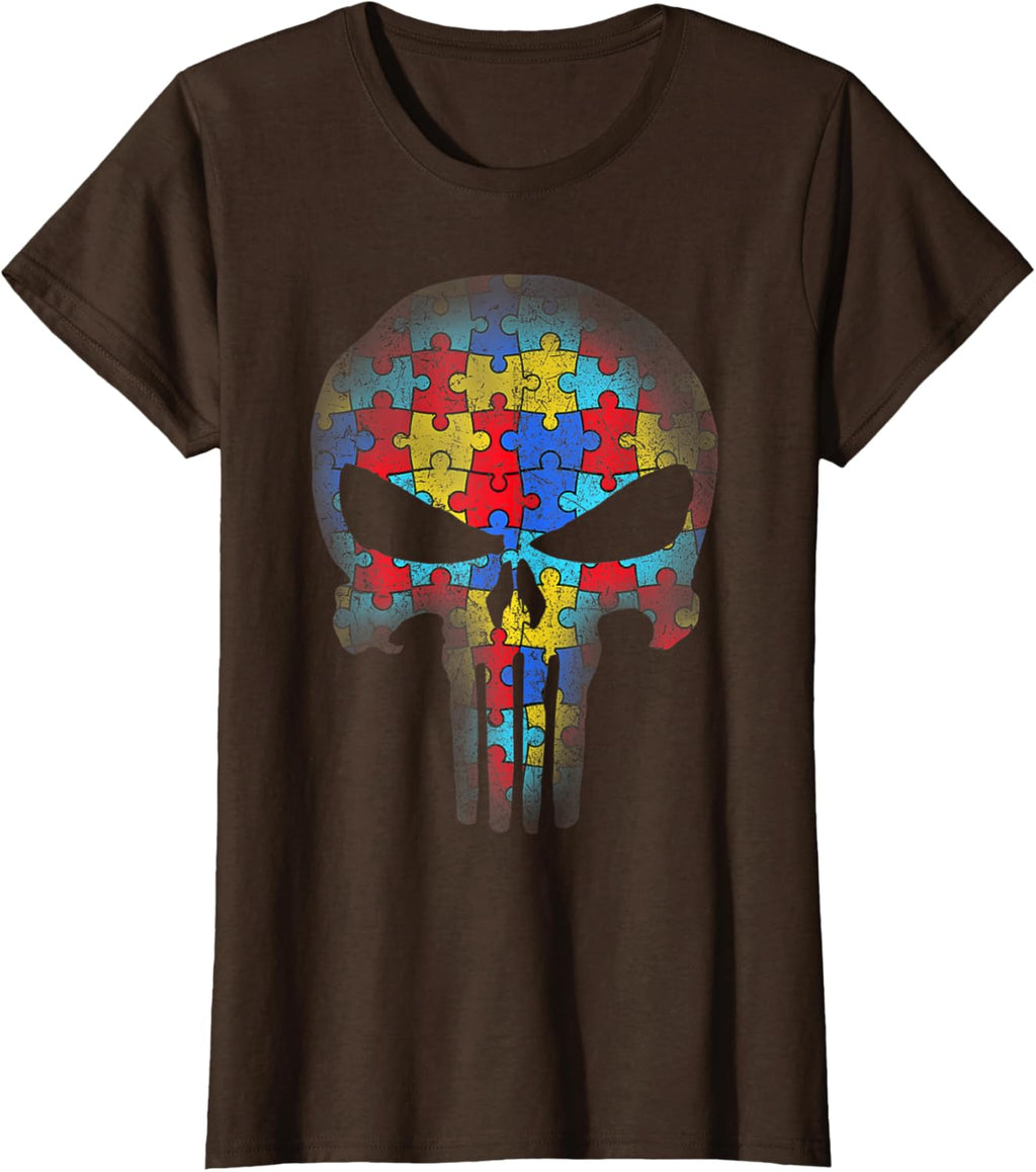 Skull Autism Awareness Puzzle Piece Mens Womens Kids
