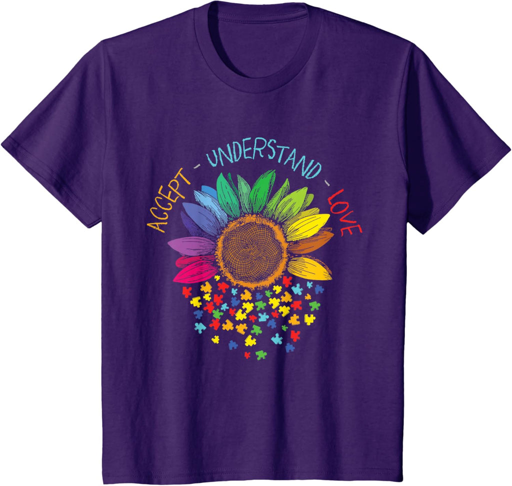 Autism Awareness Accept Understand Love ASD Rainbow Flower