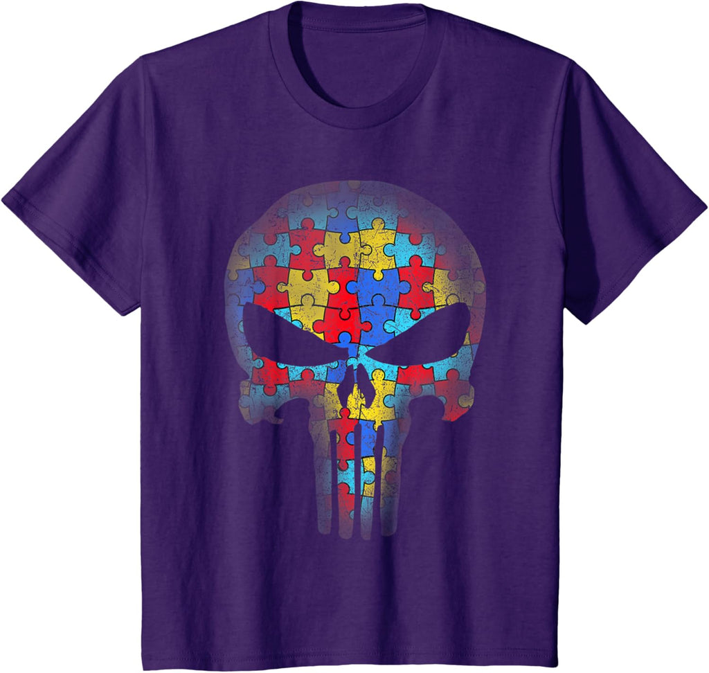 Skull Autism Awareness Puzzle Piece Mens Womens Kids