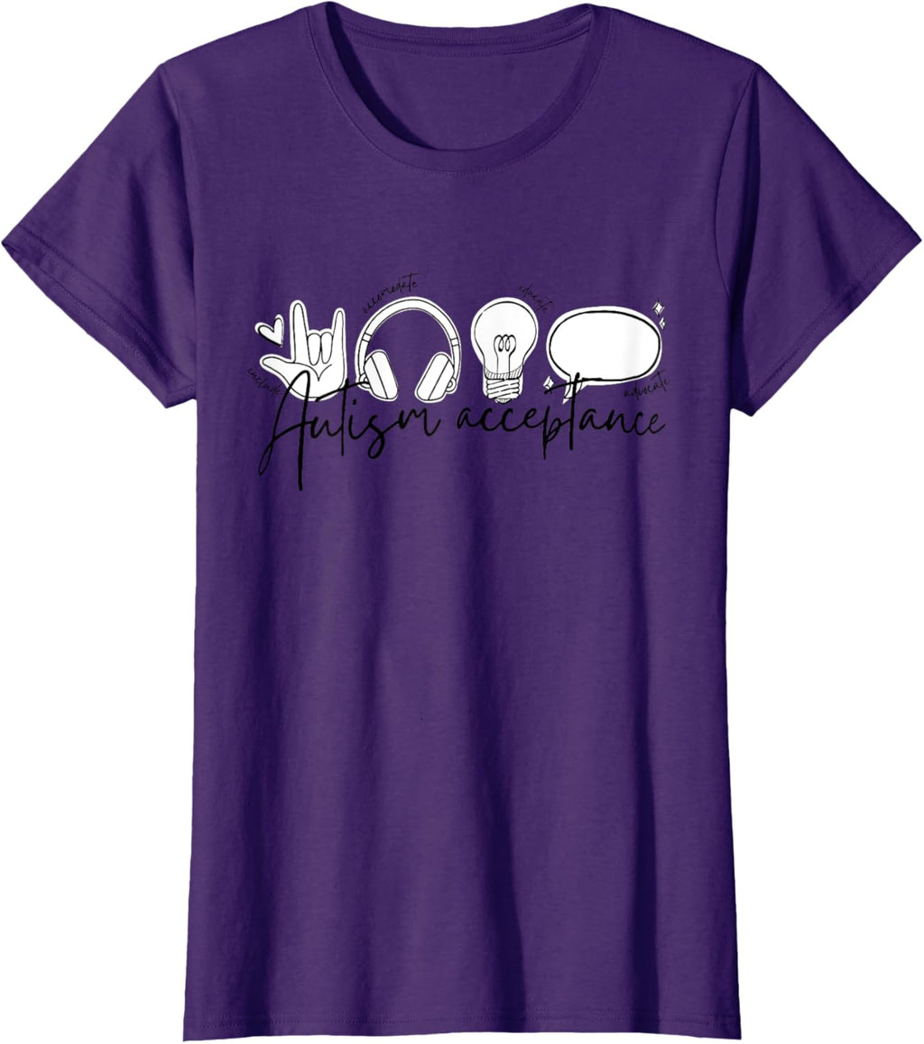 Autism Awareness Acceptance Shirt Support Mom Women Kid
