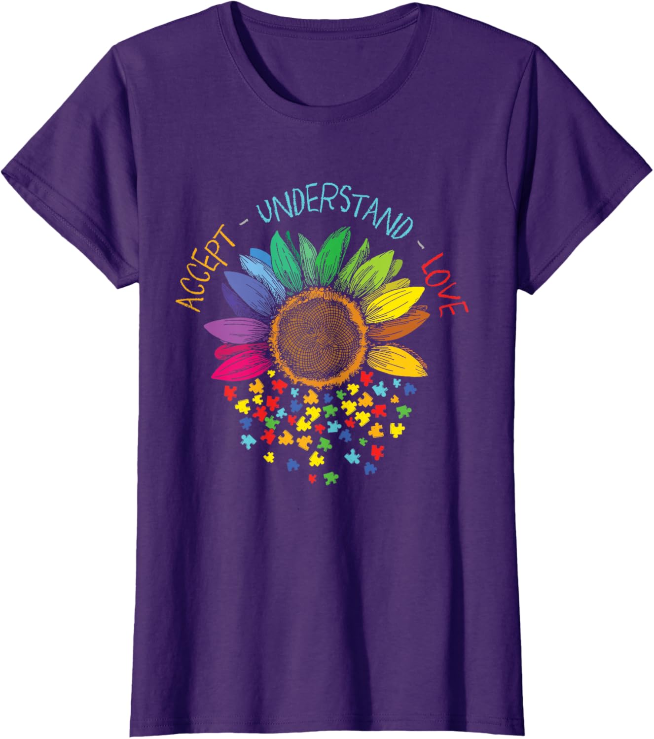 Autism Awareness Accept Understand Love ASD Rainbow Flower