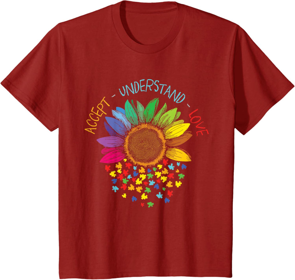 Autism Awareness Accept Understand Love ASD Rainbow Flower