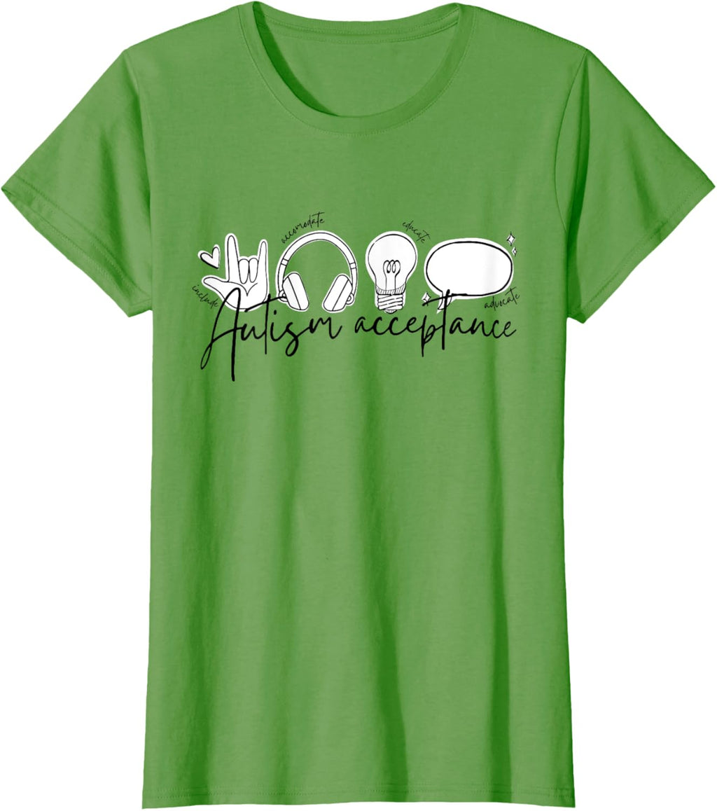 Autism Awareness Acceptance Shirt Support Mom Women Kid