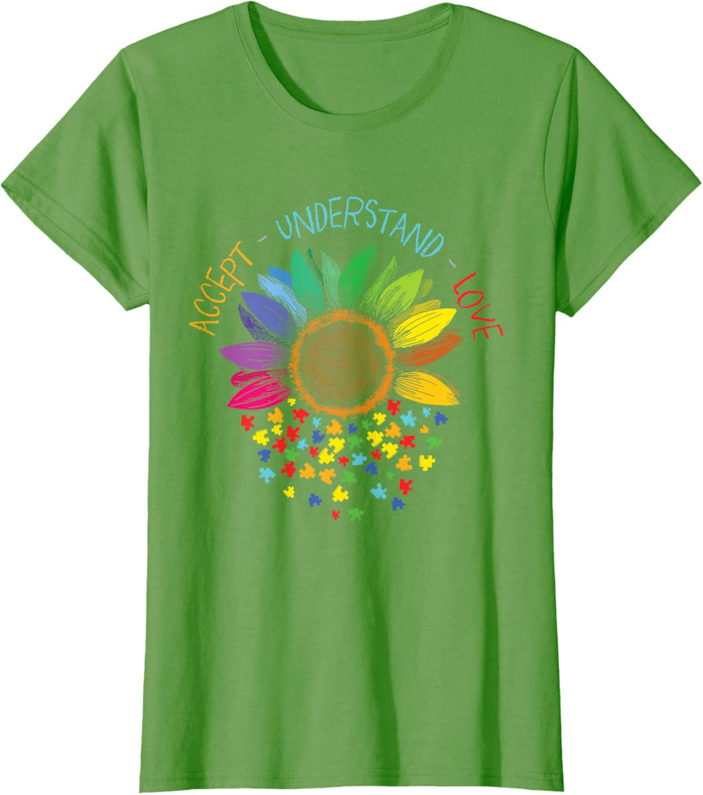Autism Awareness Accept Understand Love ASD Rainbow Flower
