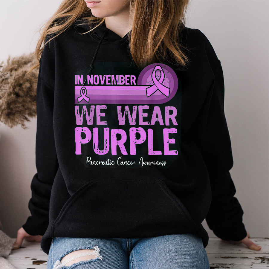 In November We Wear Purple Pancreatic Cancer Awareness T Shirt , Pancreatic Cancer Awareness Ribbon Day Shirt ,Purple Ribbon Gift