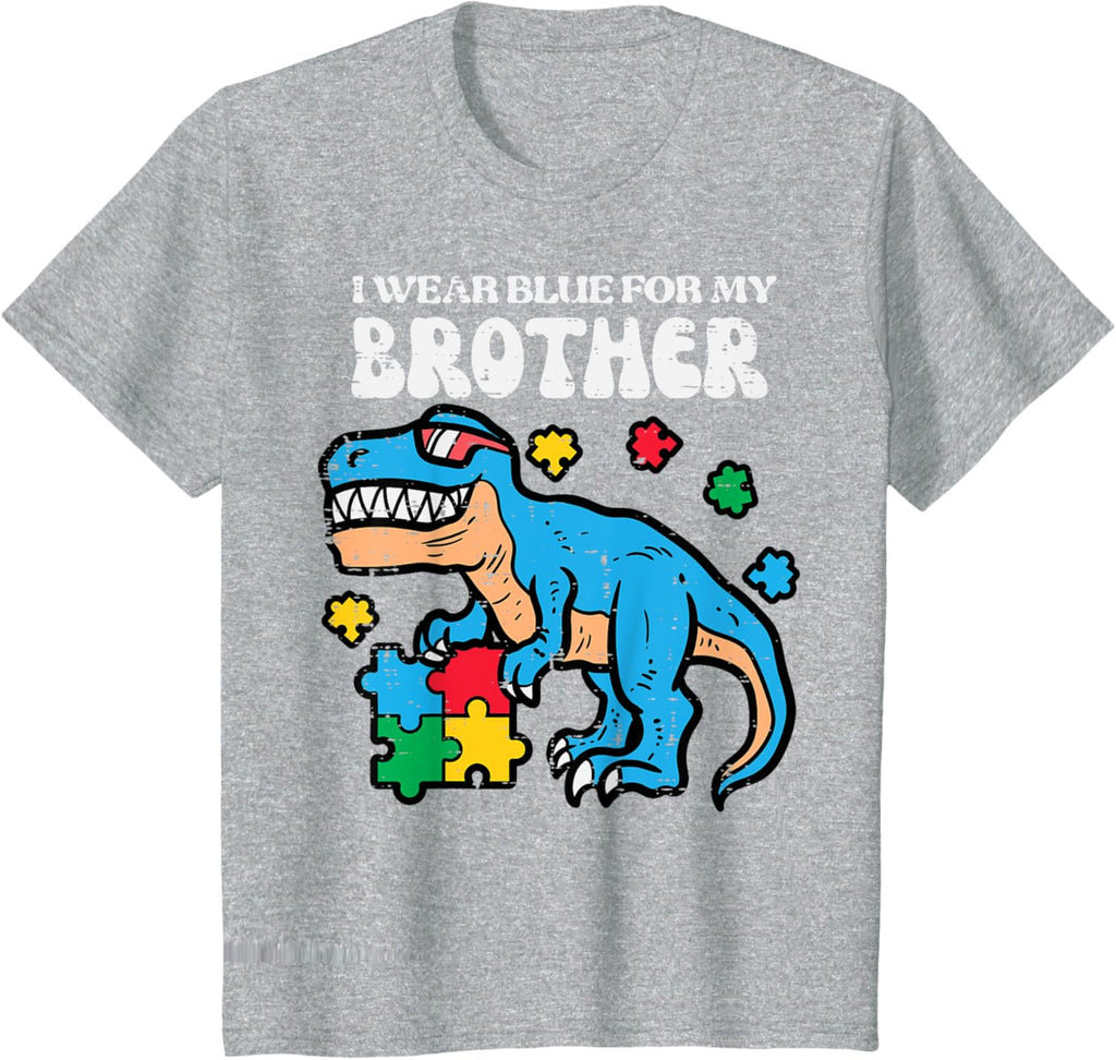 Kids Autism Awareness Blue For My Brother Trex Toddler Boys Kids