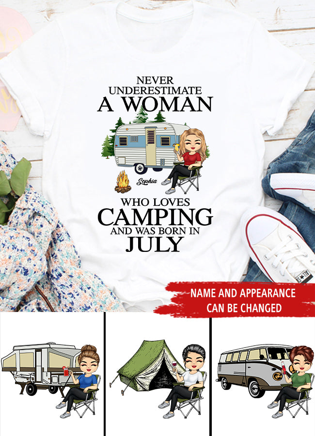 July Birthday Shirt, Birthday Gift For Camping Lover, Camping Shirt Custom Birthday Shirt, Queens Born In July, July Birthday Gifts, July Shirts For Woman