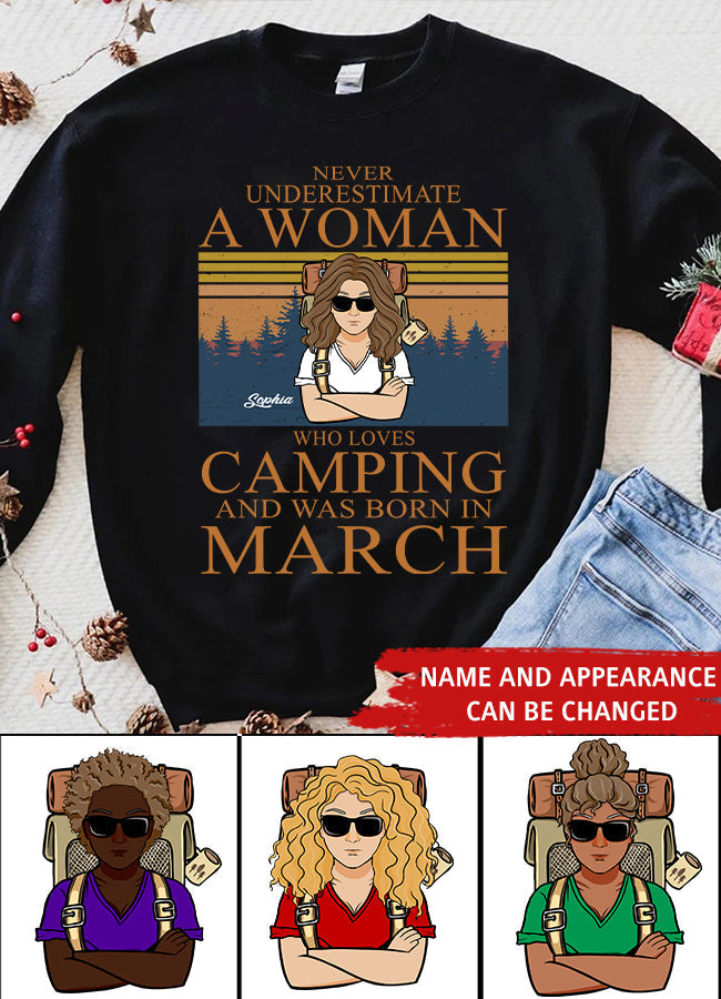 March Birthday Shirts, Custom Birthday Shirt, A Queen Was Born In March, March Birthday Gifts, March Birthday Shirts For Women, Camping Birthday Shirt, Never underestimate a Woman Who Loves Camping, Campers Gift, Camping Lover Unisex Cotton T Shirt